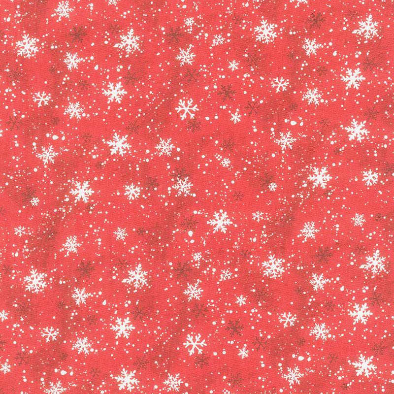 Winter Forest - Snowflake Toss Red Yardage