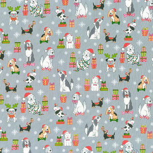 Yappy Christmas - Dog Scatter Silver Yardage