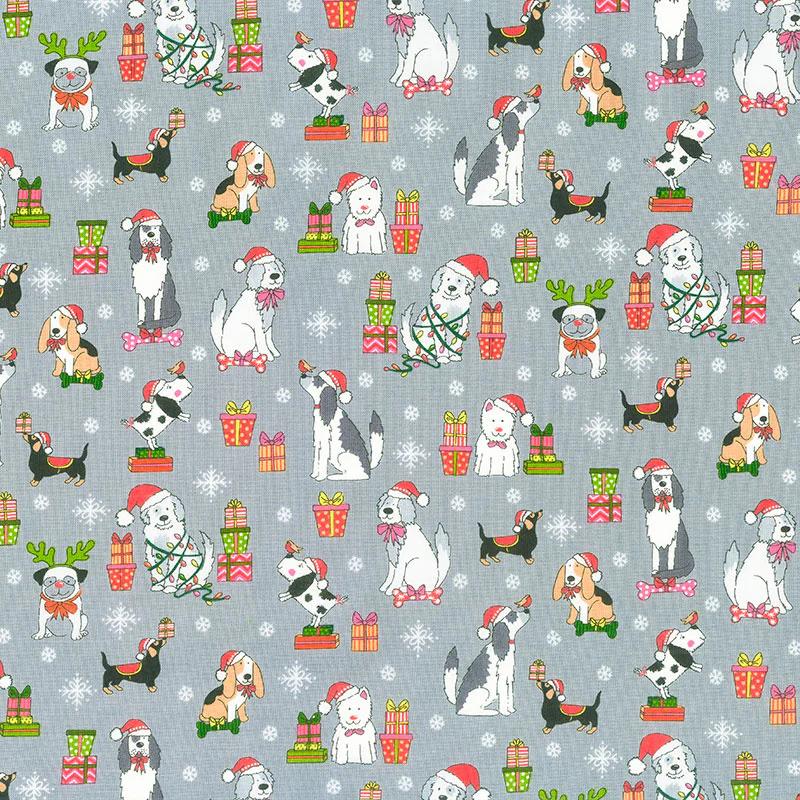 Yappy Christmas - Dog Scatter Silver Yardage