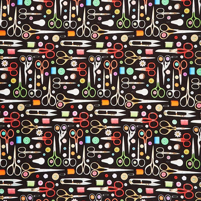 I've Got a Notion - Scissors Black Multi Yardage