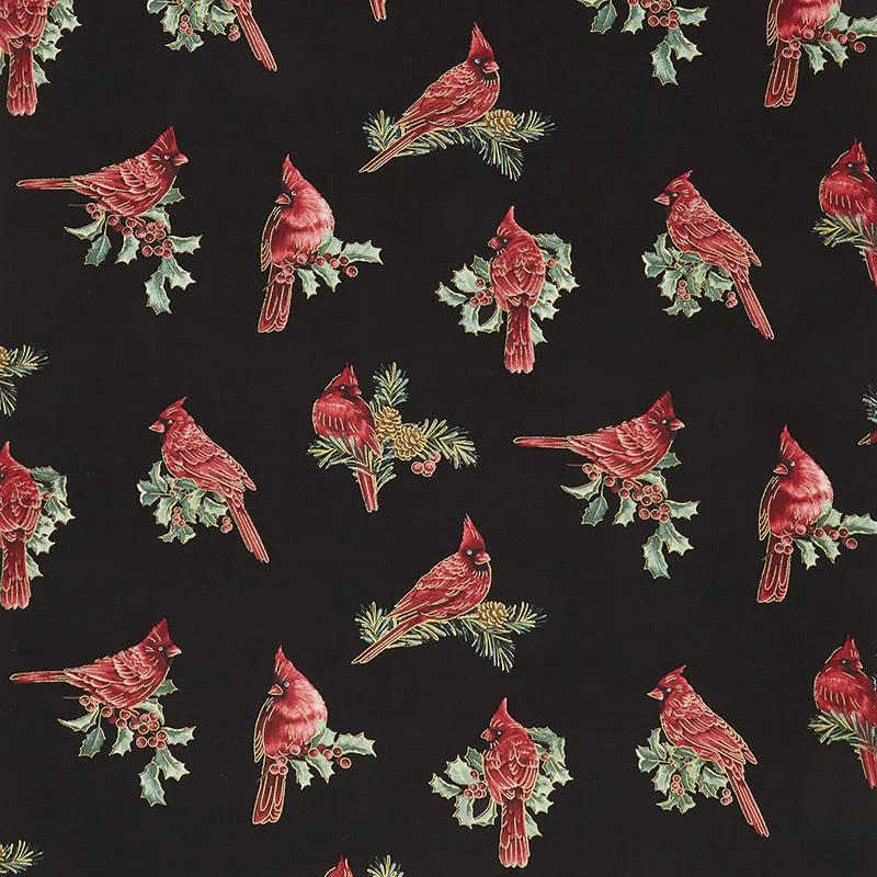 Winter Elegance - Winter Cardinals Black Metallic Yardage
