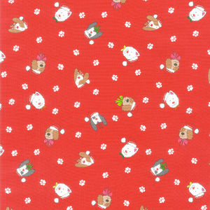 Yappy Christmas - Dog Heads Red Yardage