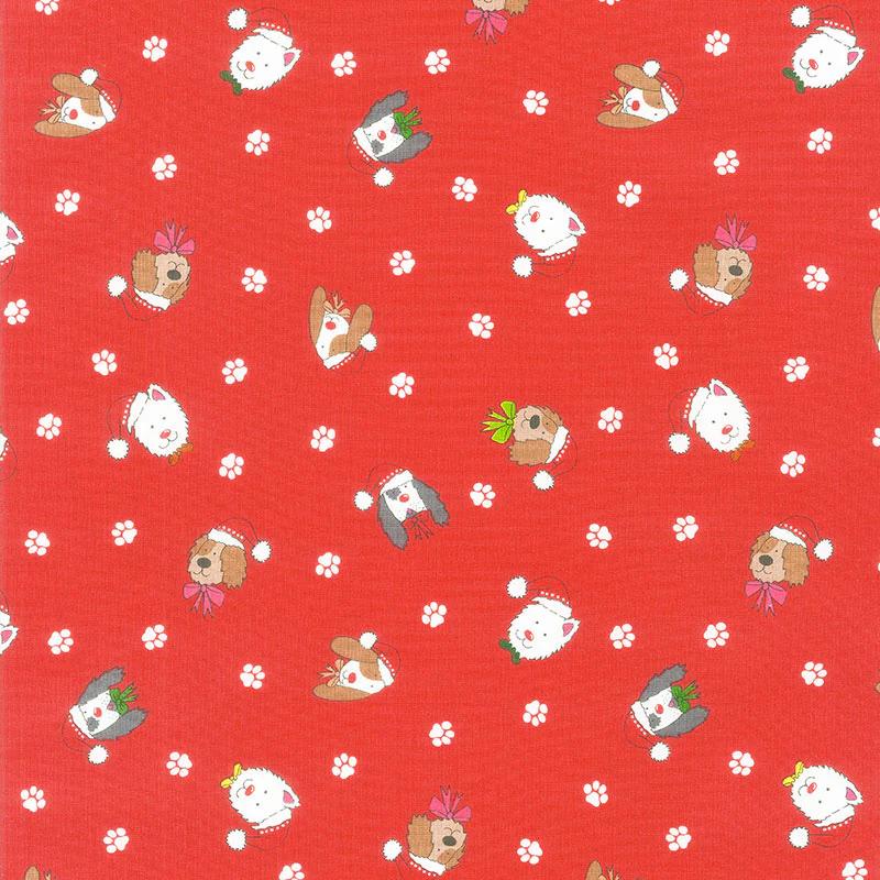 Yappy Christmas - Dog Heads Red Yardage