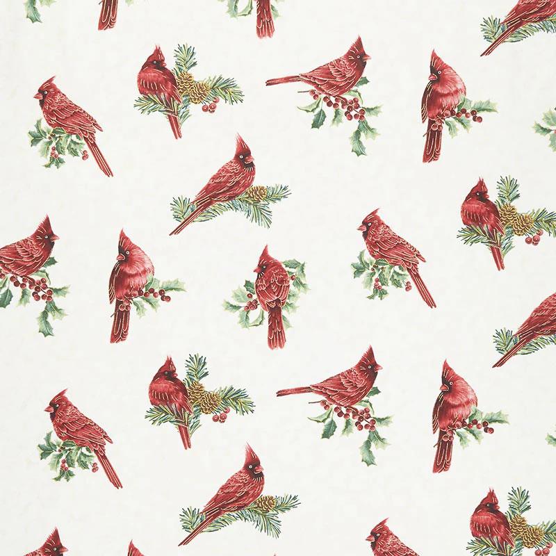 Winter Elegance - Winter Cardinals Natural Metallic Yardage