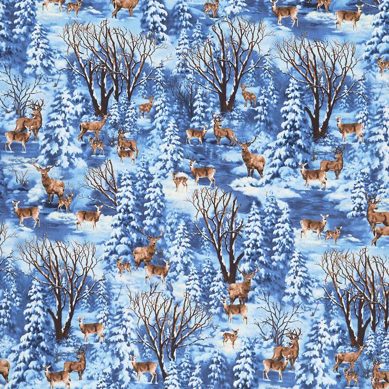 Winter's Peace - Twilight Christmas Deer Blue Yardage
