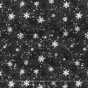 Winter Forest - Snowflake Toss Black Yardage