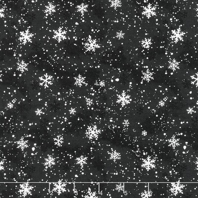 Winter Forest - Snowflake Toss Black Yardage