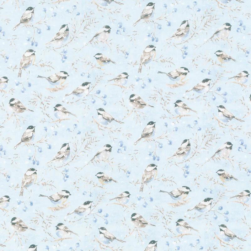 Woodland Frost - Birds and Berries Blue Yardage