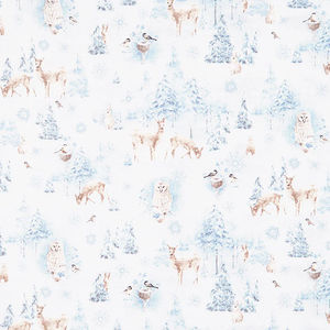 Woodland Frost - Forest Animals Scenic Blue Yardage