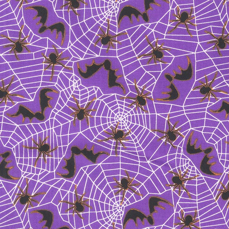 Witchful Thinking - Spiderwebs, Spiders & Bats Purple Yardage