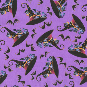 Witchful Thinking - Hats & Cats Purple Yardage