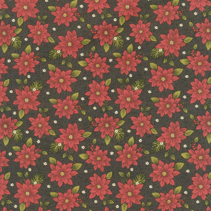 Winterberry - Winter Poinsettia Black Yardage
