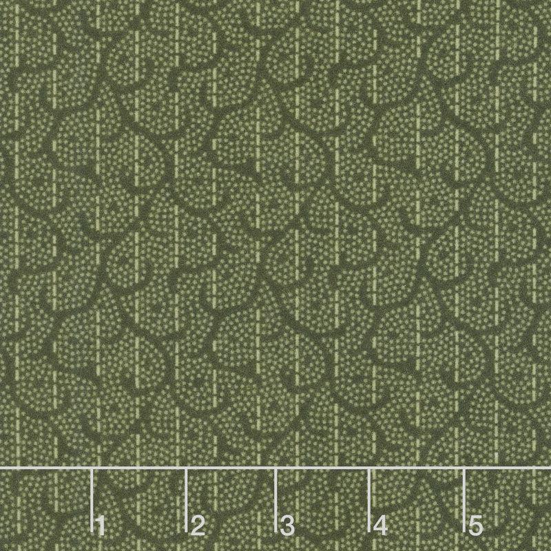 Woolies Heritage Flannel - Stitched Scroll Green Yardage