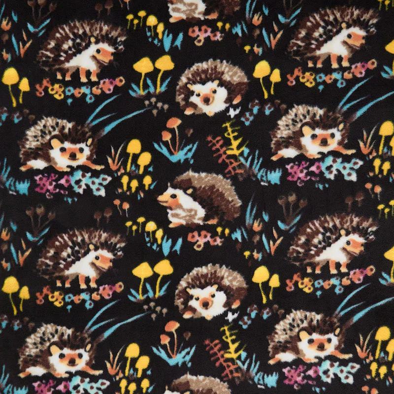 Winterfleece Prints - Hedgehogs Black Yardage