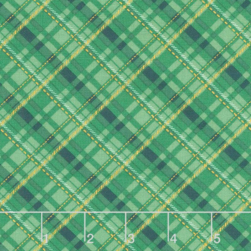 Winter's Grandeur 8 - Holiday Plaid Gold Green Metallic Yardage