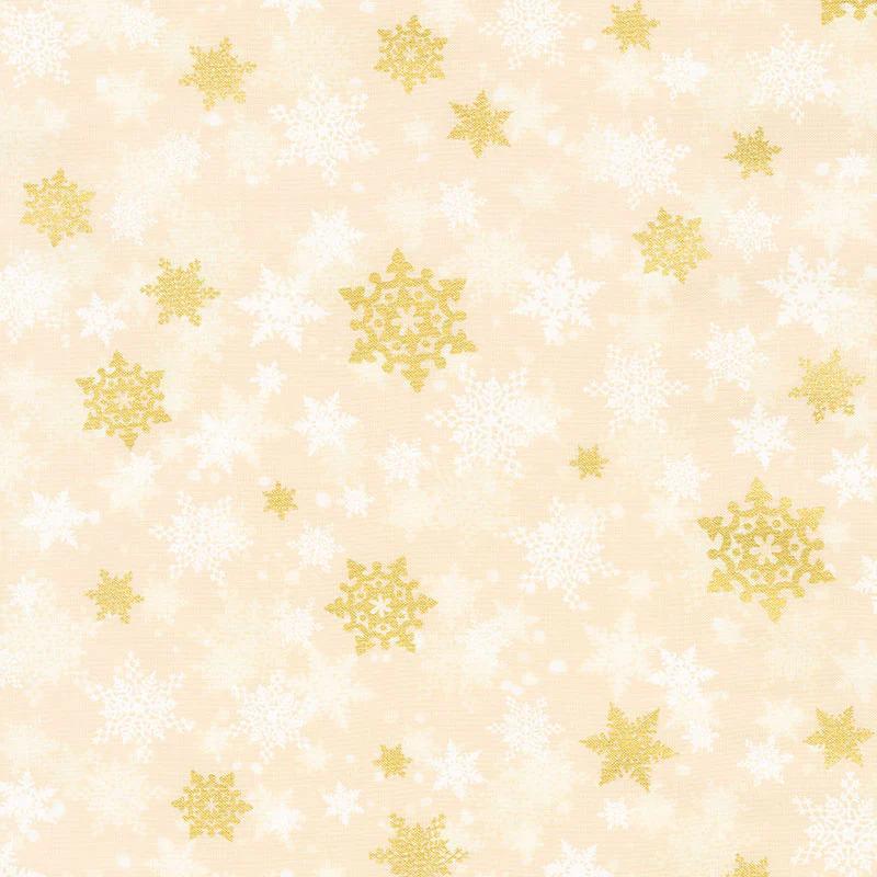 Winter's Grandeur 8 - Holiday Snowflakes Gold Ivory Metallic Yardage