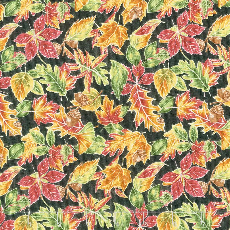 Rake and Bake - Leaves Black Yardage