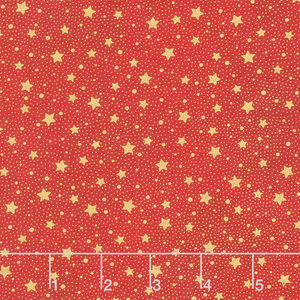 Holiday Flourish 13 - Holiday Stars Red Metallic Yardage