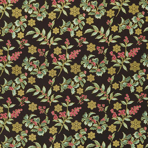Festive Chickadee - Festive Holly Toss Black Metallic Yardage
