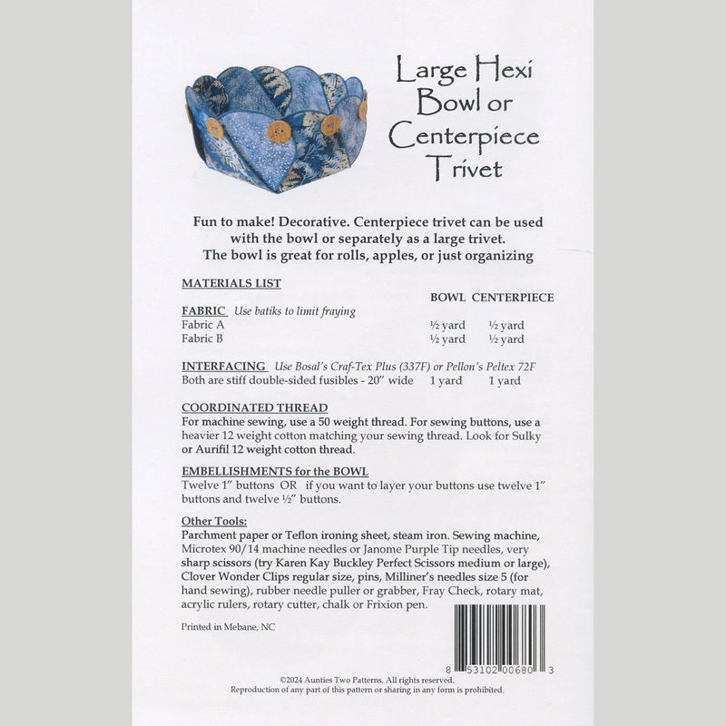 Large Hexi Bowl or Centerpiece Trivet Pattern