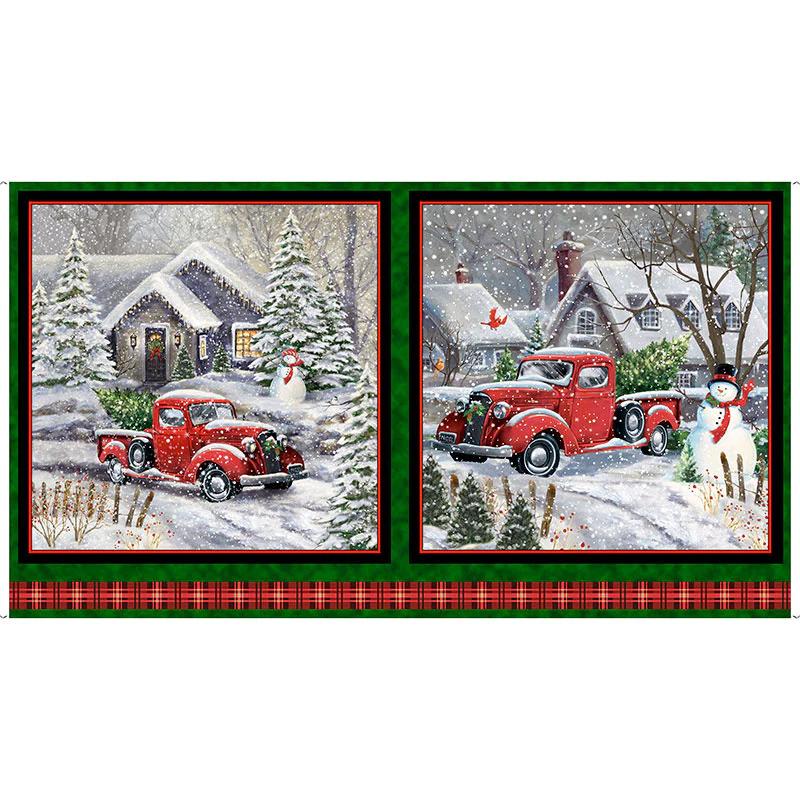 Winter Greetings - Red Truck Patches Multi Digitally Printed Panel