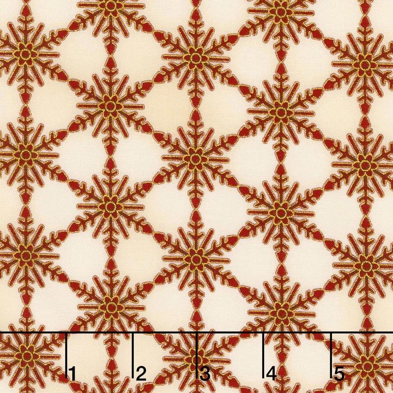 Winter's Grandeur - Holiday Hexie Snowflake Crimson Metallic Yardage