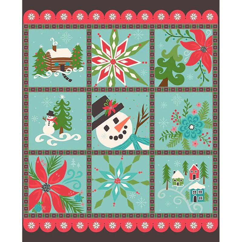 Winter Wonder - Snowman Village Teal Panel