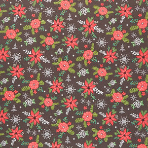 Winter Wonder - Christmas Floral Charcoal Yardage