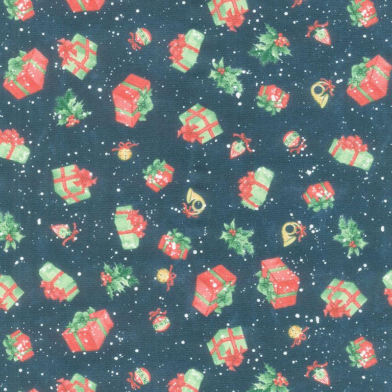Winter Hollow - Gifts and Ornament Toss Navy Yardage