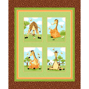 Zoe The Giraffe II - Framed Quilt Brown Panel