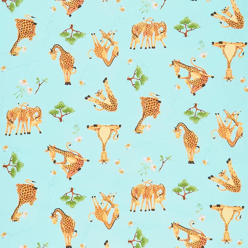 Zoe The Giraffe II - Tossed Giraffes Aqua Yardage