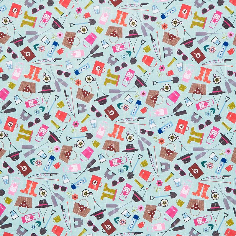 Happy Camper - Camping Life Blue Yardage