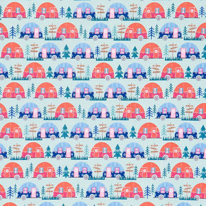 Happy Camper - Trailer Park Blue Yardage