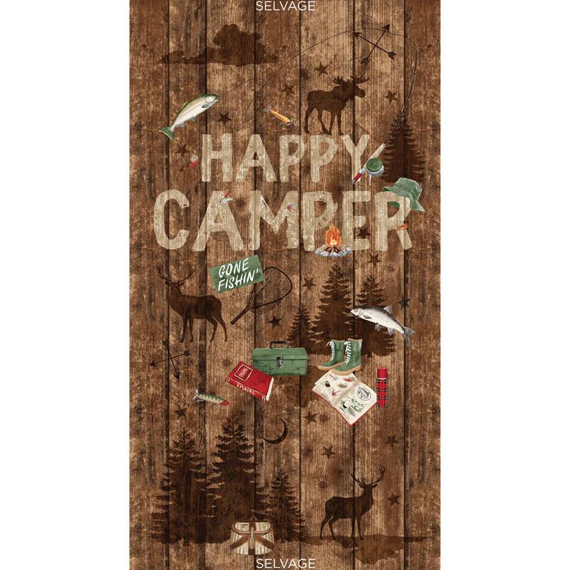 Novelty - Happy Camper Brown Panel