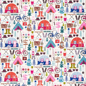 Happy Camper - Let's Go Camping Cream Yardage