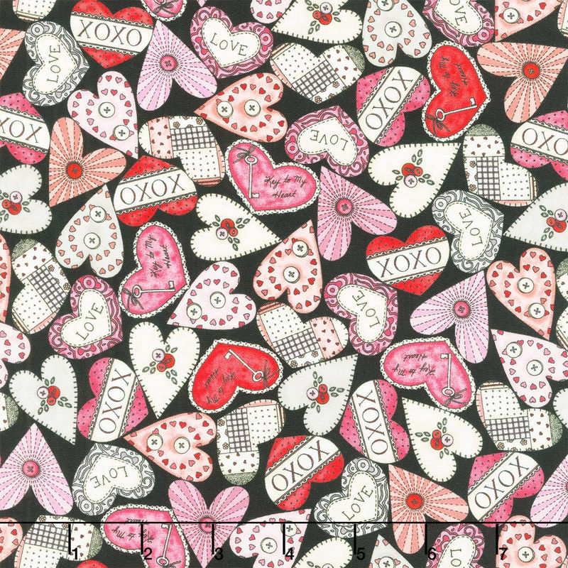 I Heart You - Packed Hearts Black Yardage