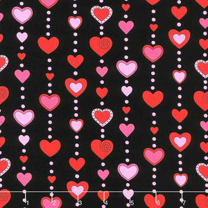 Love Me Do - Beaded Hearts Black Yardage