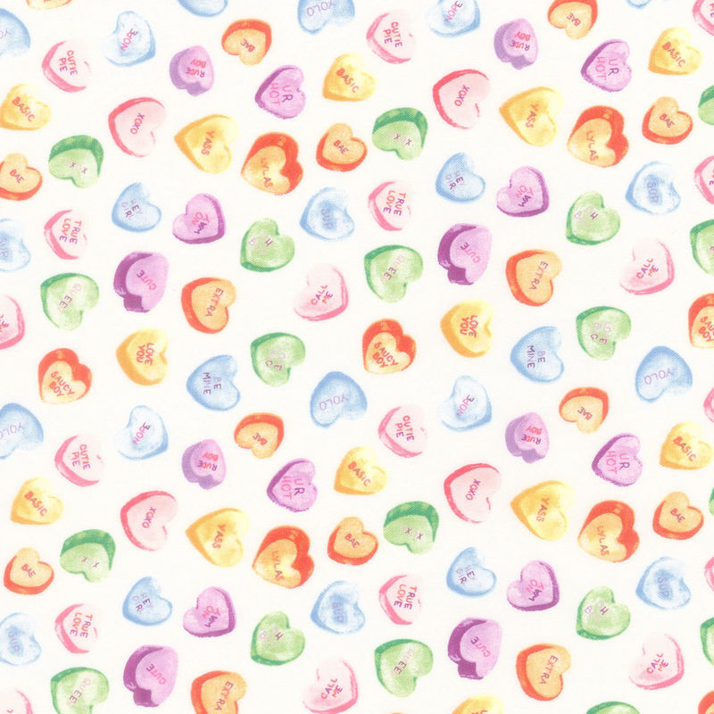 Monthly Placemat Coordinate - February Candy Hearts White Yardage