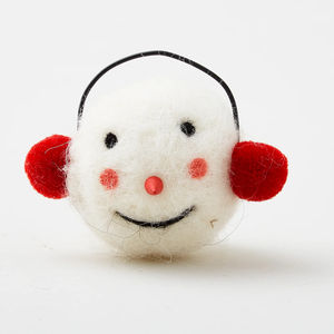 Wool Felt Snowman Head Ornament with Earmuffs