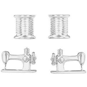 Thread and Sewing Machine Earrings Set - Silver