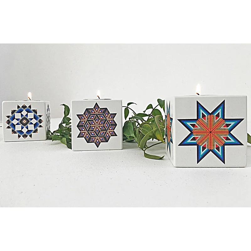 Quilt Star Tealight Holders 3pc Set