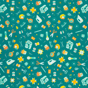 Quilt Town - Tossed Quilt Notions Teal Yardage