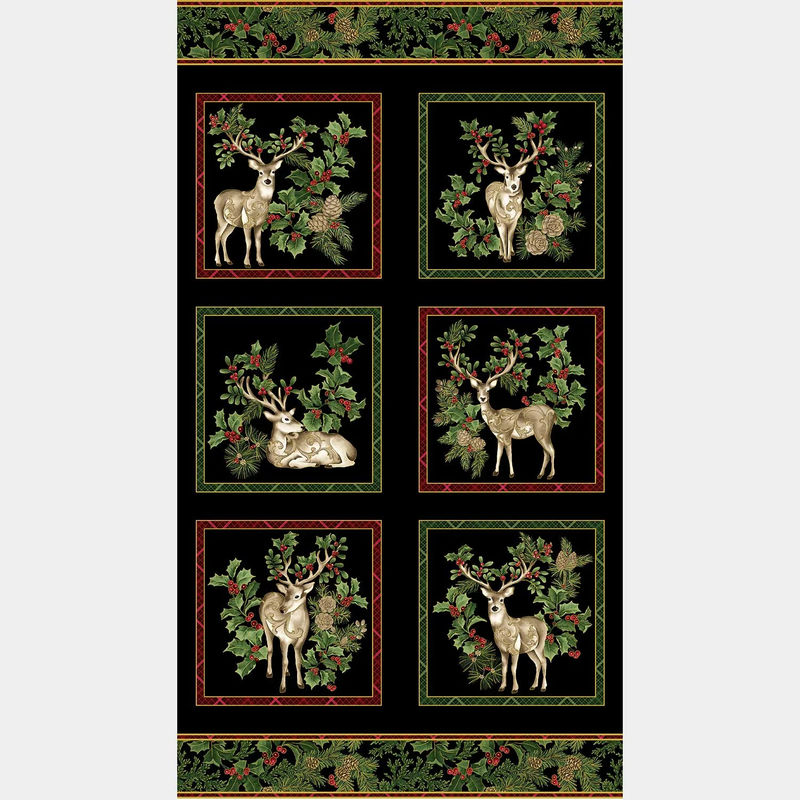 Winter In The Pines - Deer Black Metallic Panel
