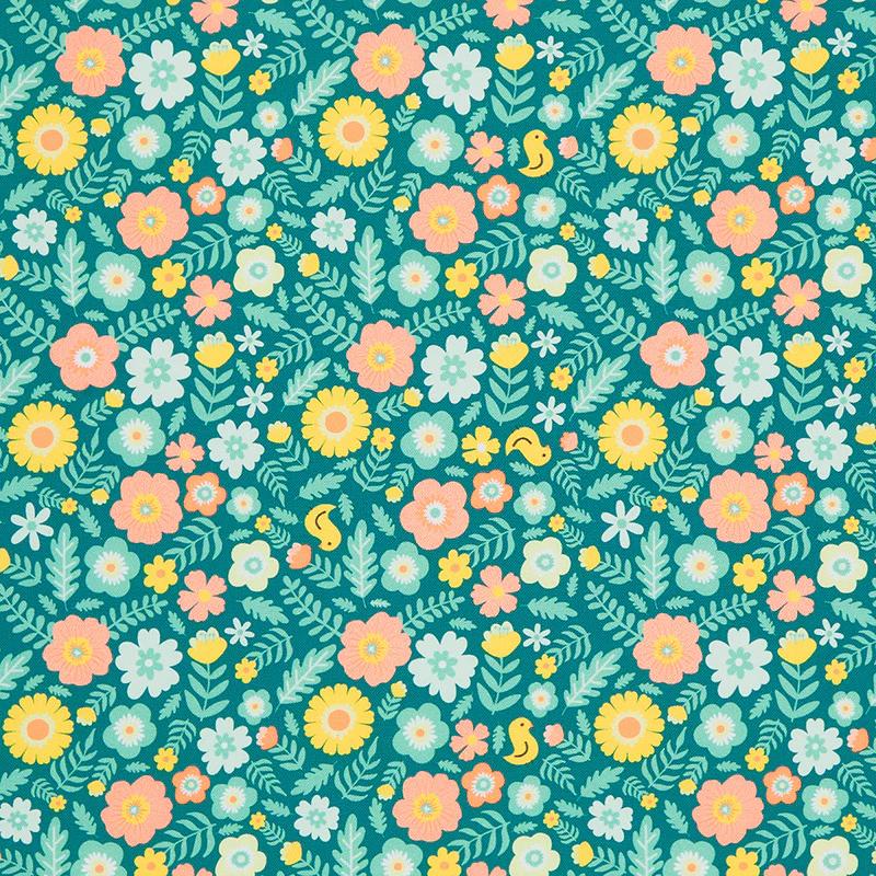 Quilt Town - Missouri Star Medium Floral Teal Yardage