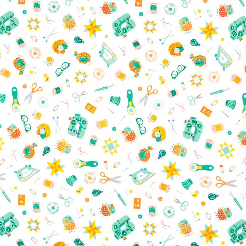 Quilt Town - Tossed Quilt Notions White Yardage