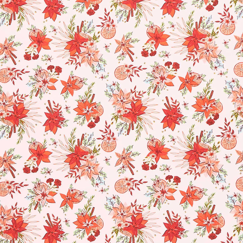 Christmas In The Cabin - Yuletide Blossoms Pink Yardage