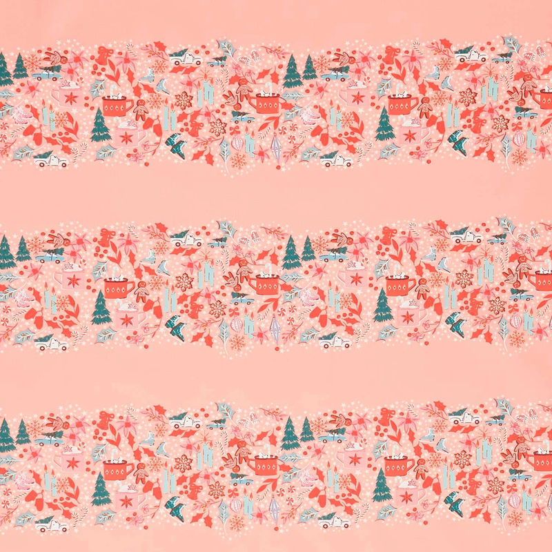 Christmas In The Cabin - Christmas Gatherings Pink Yardage