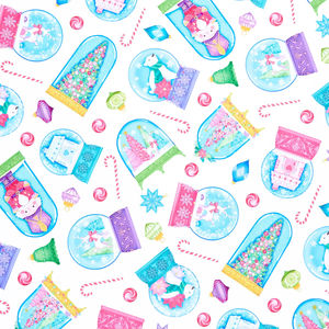 Merry and Bright - Tossed Snow Globes White Multi Yardage