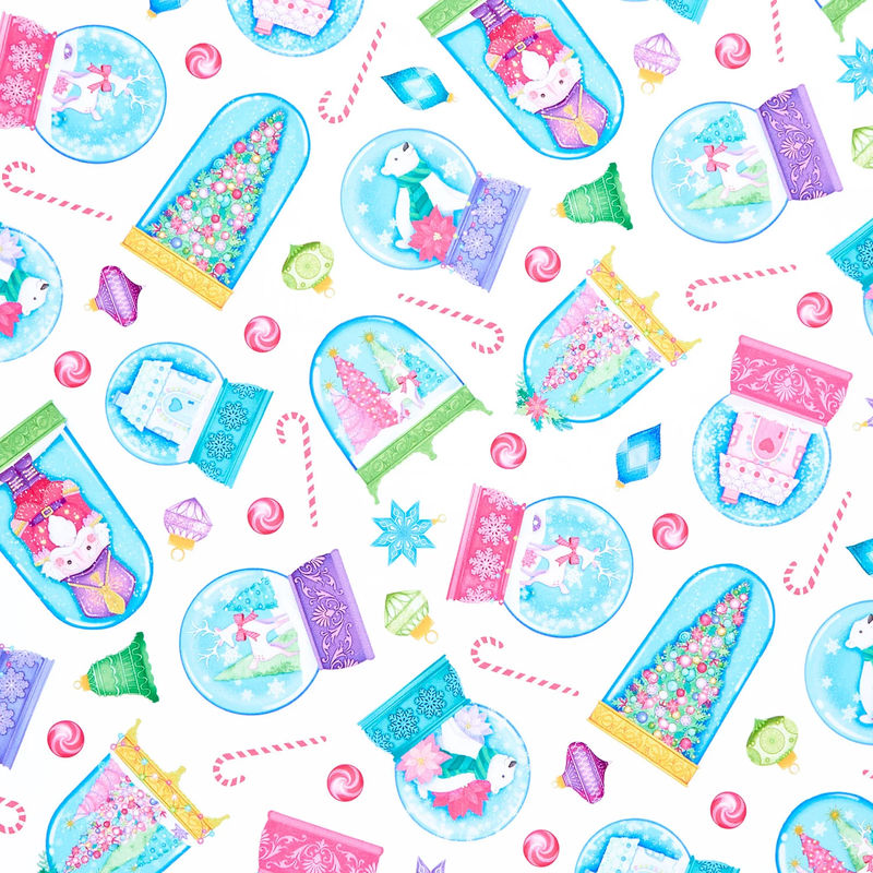 Merry and Bright - Tossed Snow Globes White Multi Yardage