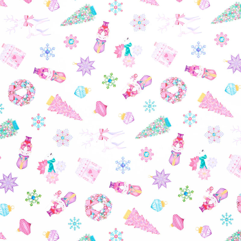 Merry and Bright - Tossed Motifs White Multi Yardage